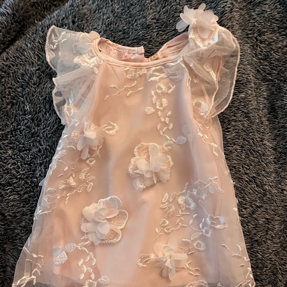 Biscotti Pale Pink Floral Appliqué Party Dress